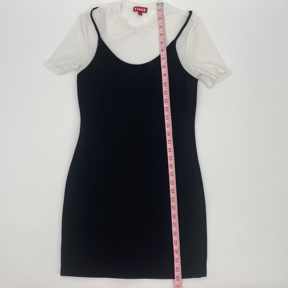 STAUD Mini Sutton Layered Tank Top T Shirt Black and White Mini Dress 90s grunge - Picture 8 of 11